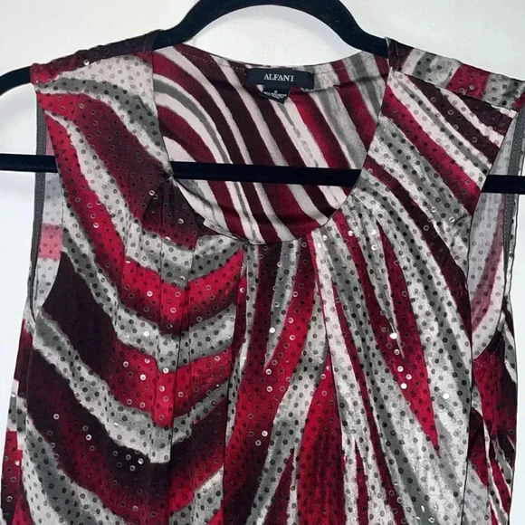 🛑Sold🛑 Alfani Red & Gray Shine Top-Small - Picture 2 of 4